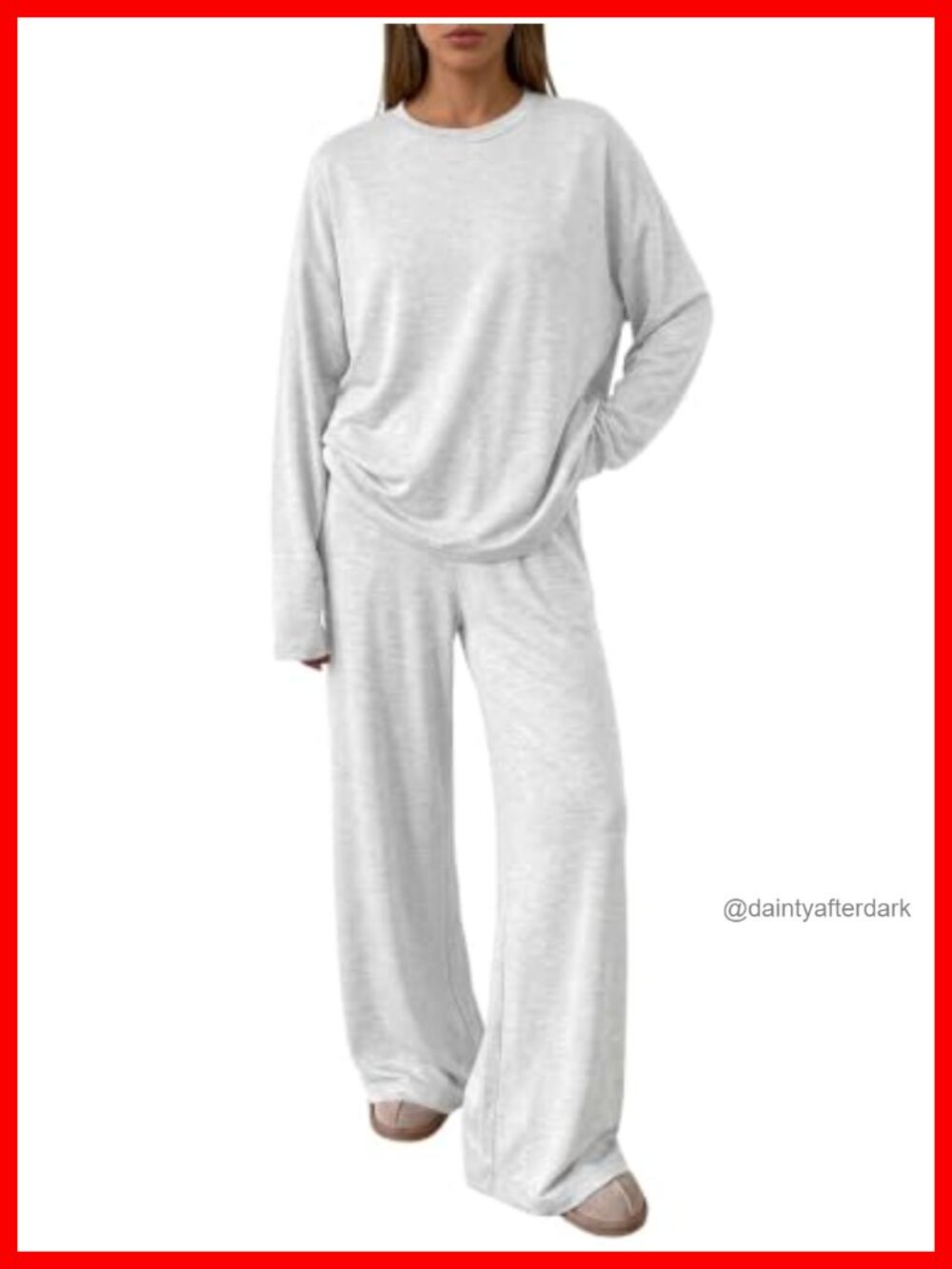 2 Piece Lounge Set Oversized Top Wide Leg Pants Cozy Knit Relaxed